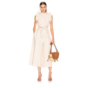 Ulla Johnson Simka Pinstriped Ruffle Sleeveless Cropped Jumpsuit Size 8